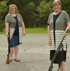 Camo and black and white stripe color block cardi